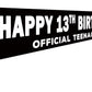 Large Happy 13Th Birthday Banner, Official Teenager Banner, 13 Years Birthday Sign Banner Black And White, 13Th Birthday Party S