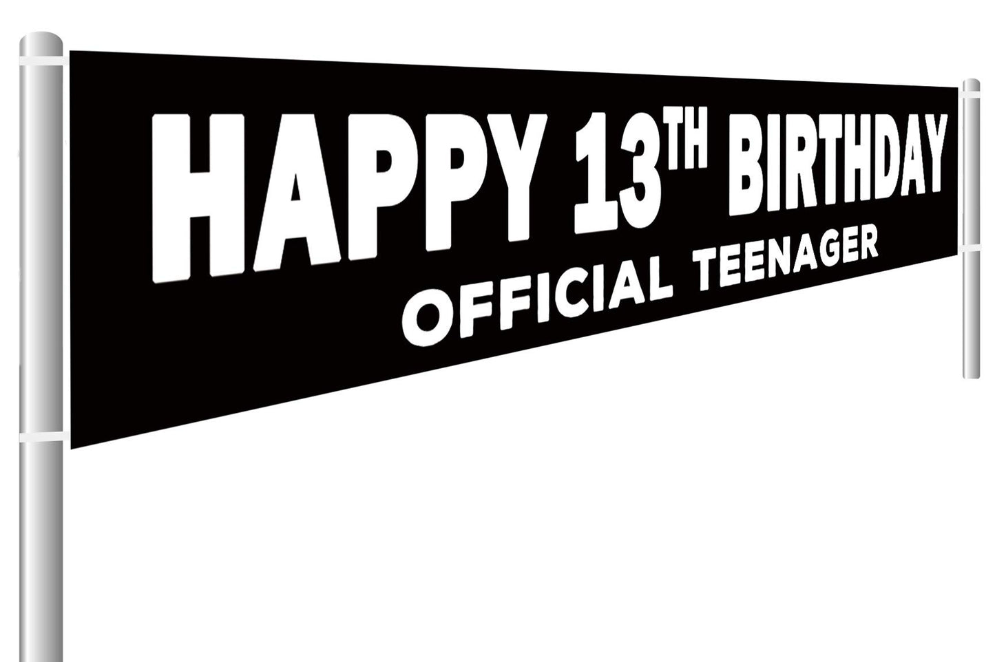 Large Happy 13Th Birthday Banner, Official Teenager Banner, 13 Years Birthday Sign Banner Black And White, 13Th Birthday Party S