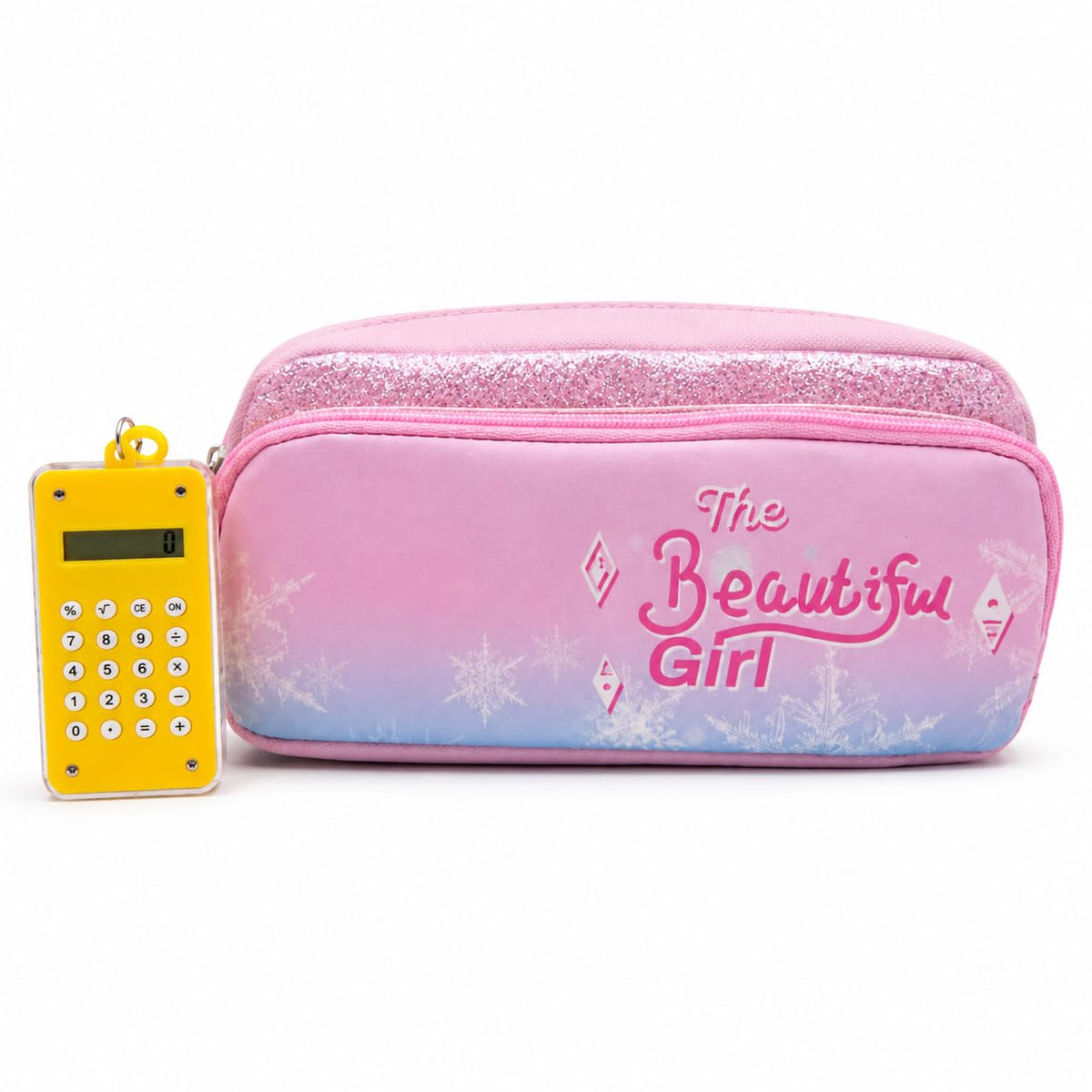 Siya Kids Stationery Gift Set With Mini Calculator Keychain & Maze Puzzle Game, Glitter Pencil Case For Girls & Students, Cute S