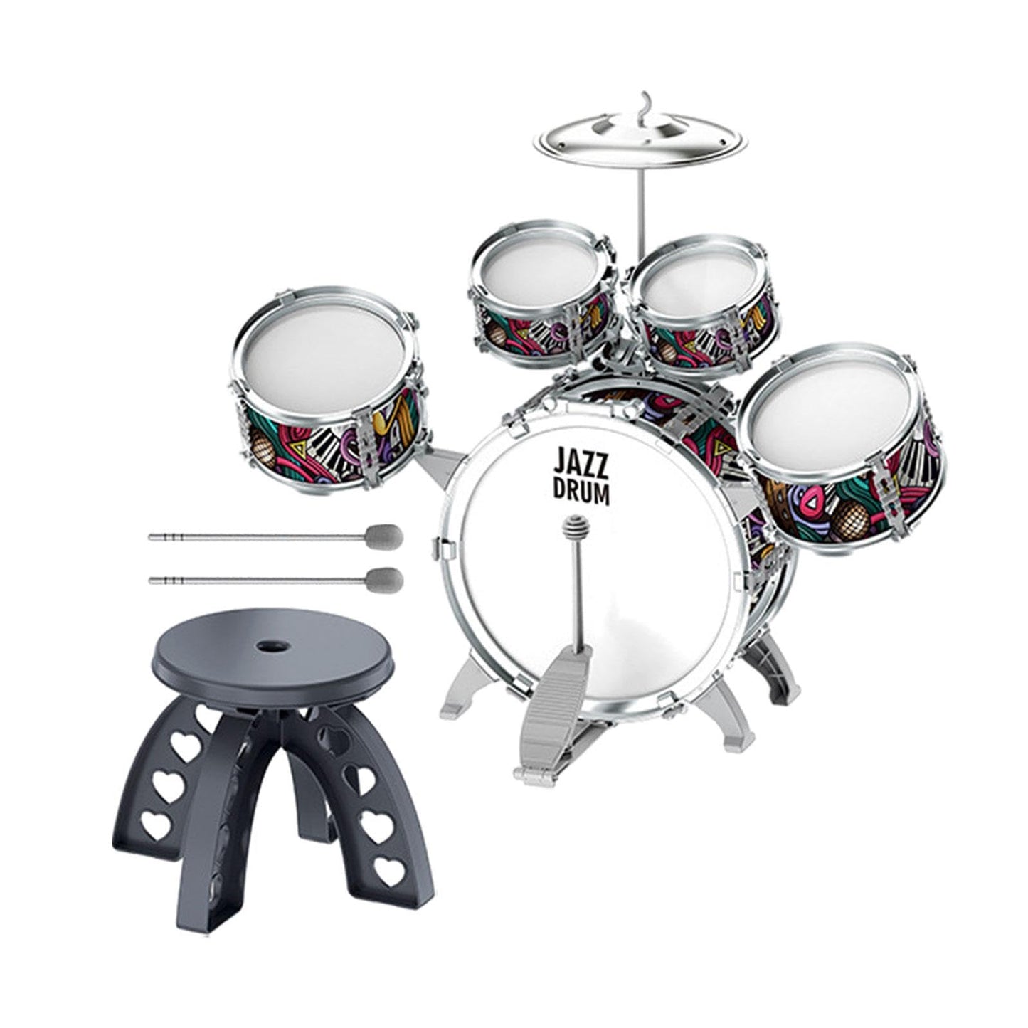 Zoomella Kids Jazz Drum Set Includes Tom, Cymbal, Drumstick, Stool For Boys Girls
