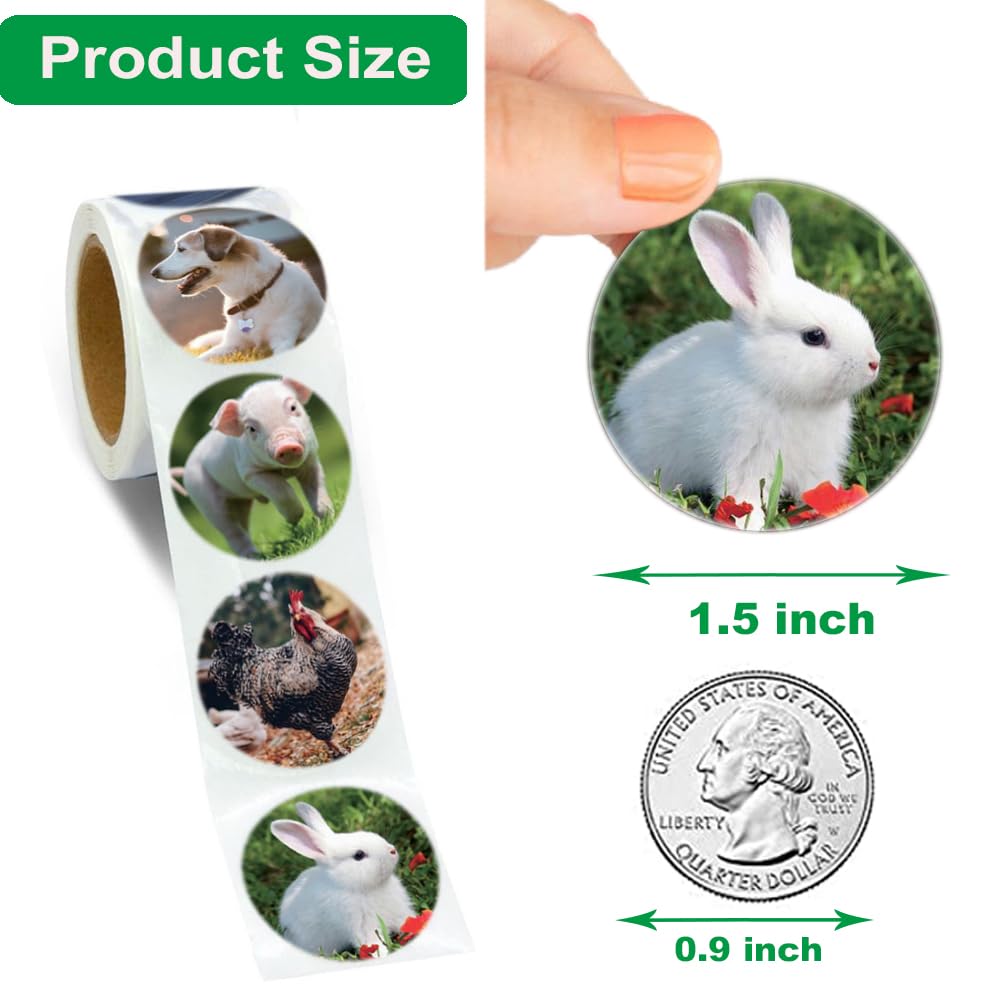 Hohamn Farm Animal Stickers Roll for Kids 600Pcs Round Farm Animals Label Stickers for Boys Girls Birthday Party Favors Gifts De