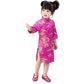 Chinese Girls Dress Peony Rose Qipao Half Sleeve Cheongsam Wedding Dresses Princess Birthday Party Costume (Hot Pink,14)