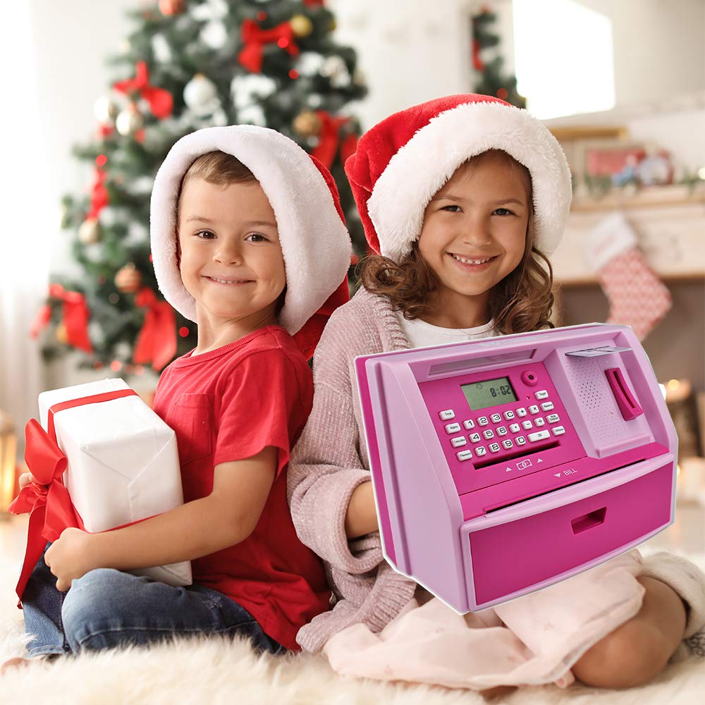 Talking Atm Savings Bank, Digital Piggy Bank, Atm Money Coins Machine For Kids Birthday Gift (Pink/Pink)