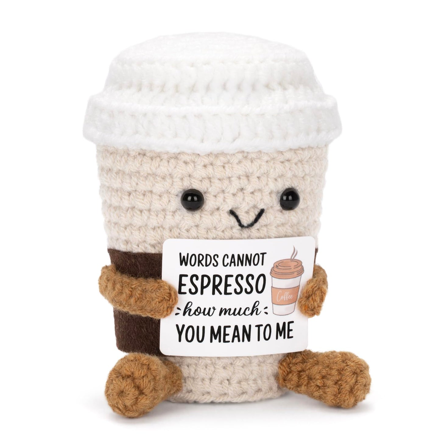 A Aifamy Funny Positive Coffee, Emotional Support Coffee, Cute Crochet Potato Partner Toy With Positive Card Cheer Up Funny Gag