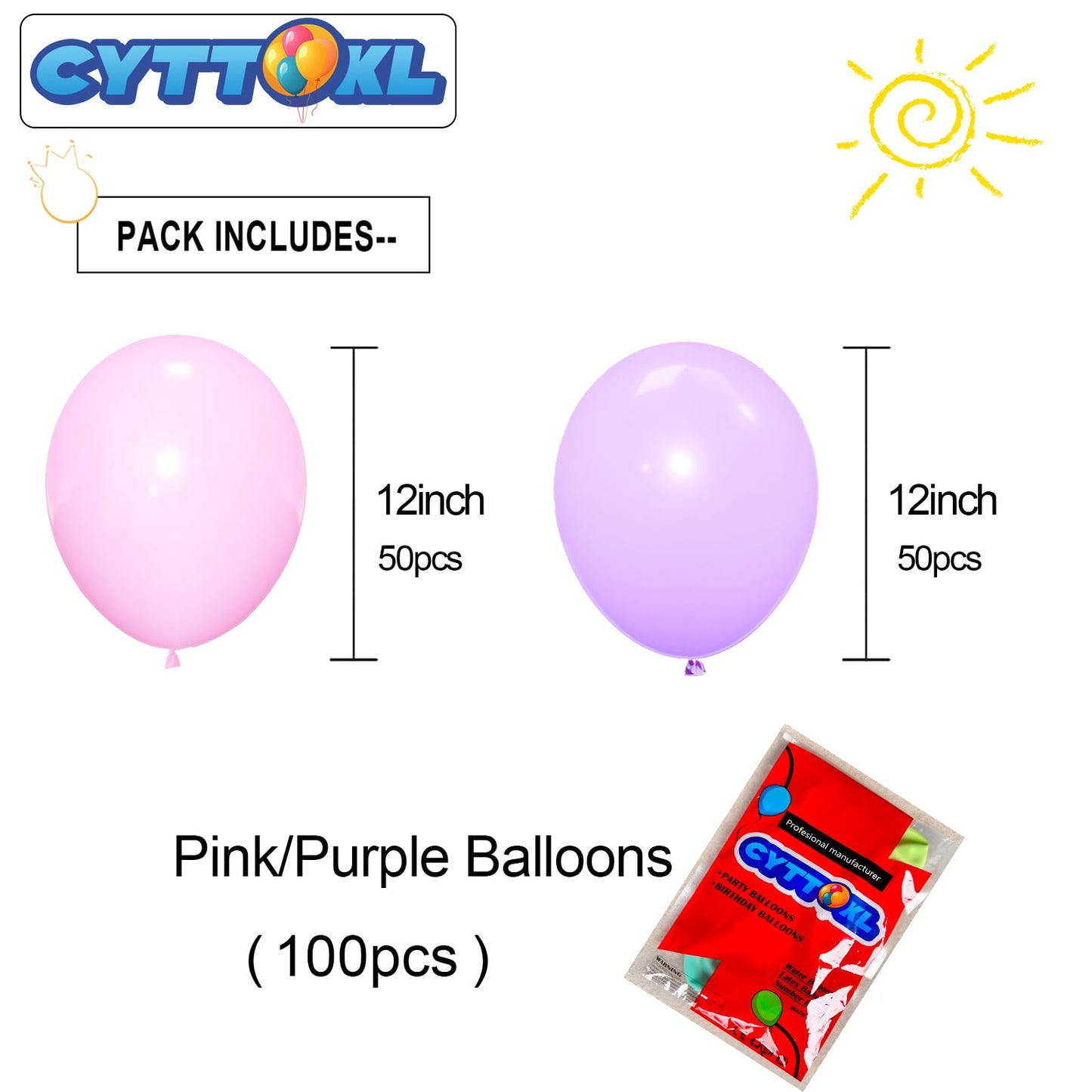 Cyttokl Pink And Purple Balloons 12 Inch 100 Pack Matte Light Pink Purple Latex Helium Balloons For Birthday Wedding Baby Shower