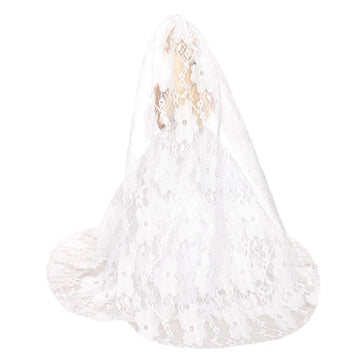 Barwa White Wedding Dress With Long Veil Evening Party Princess White Lace Gown Dress For 11.5 Inch Girl Doll