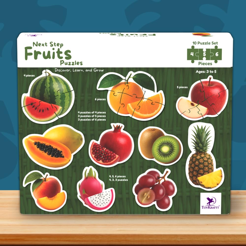 Toykraft Next Puzzles Fruits - 4, 5 & 6 Piece Jigsaw Puzzles For Kids 3-4 Years, Set Of 10 Progressive Puzzles, Educational Mont