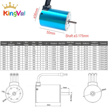 KingVal Replacement 3650 5900KV Sensorless Brushless Motor Shaft 3.175mm with Heat Sink Compatible with 1/10 RC Car