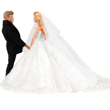 Barwa Wedding Set White Wedding Dress With Veil And Formal Suit Outfit For Boy & Girl Dolls