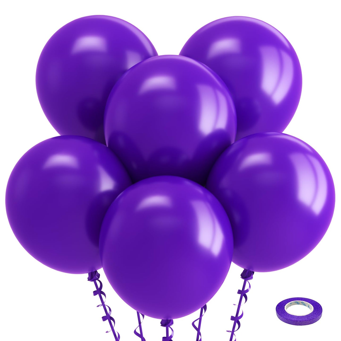 Bezente Dark Purple Latex Party Balloons - 30 Pack Large Thick Purple Balloons Big Round Purple Latex Balloons For Graduation Ha