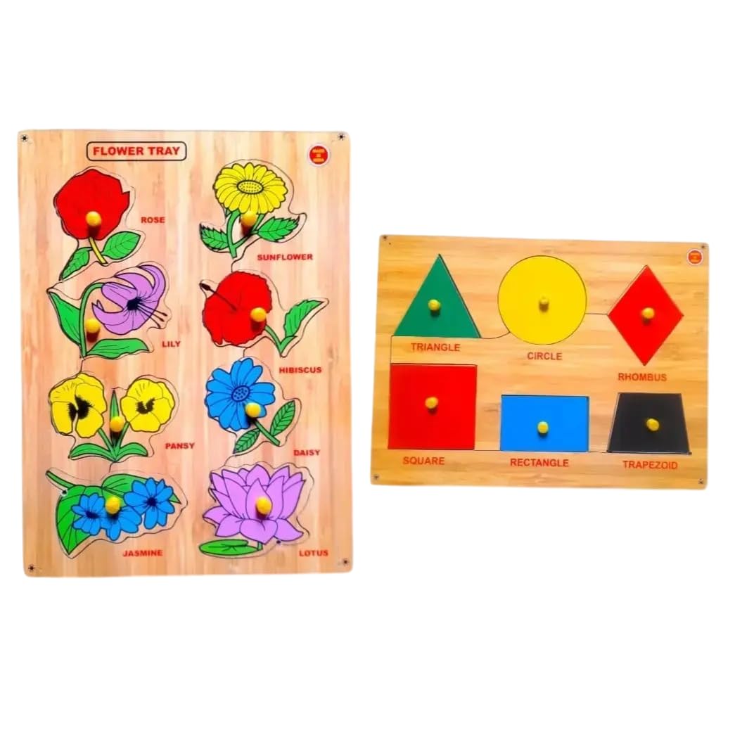 Asiya Enterprises Puzzle Combo of Wooden Flowers with Wild Geometrical Shape Puzzle Picture for Unisex Kids