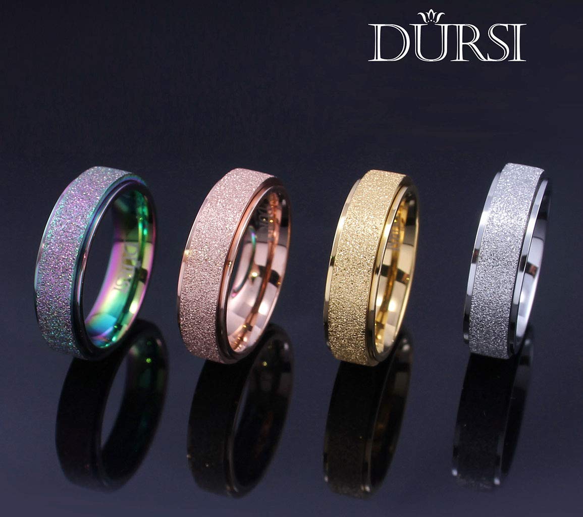 DURSI Spinner Ring for Women Mood Ring for Kids Fashion Stainless Steel Fidget Ring for Anxiety Sand Blast Finish (Chameleon 6mm