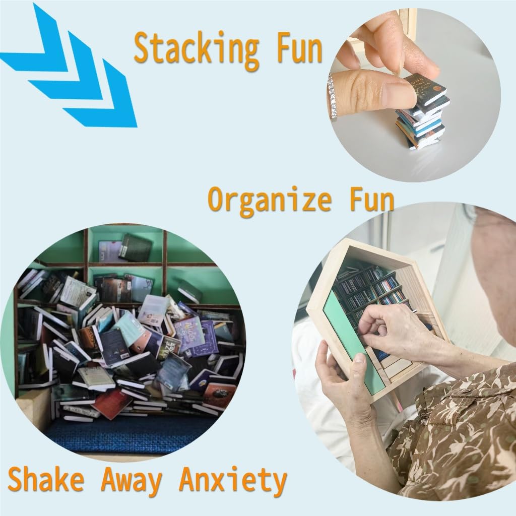 Anxiety Bookshelf Mini Books 270 Pcs, Mini Bookshelf Bookcase for Anxiety, Anxiety Relief Bookshelf Toy for Kids Adults Coworker
