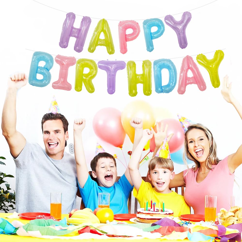 Toniful Happy Birthday Balloons Banner With Ribbon Straw,16 Inch Mylar Letters Birthday Sign Banner Balloon Bunting For Kids & A