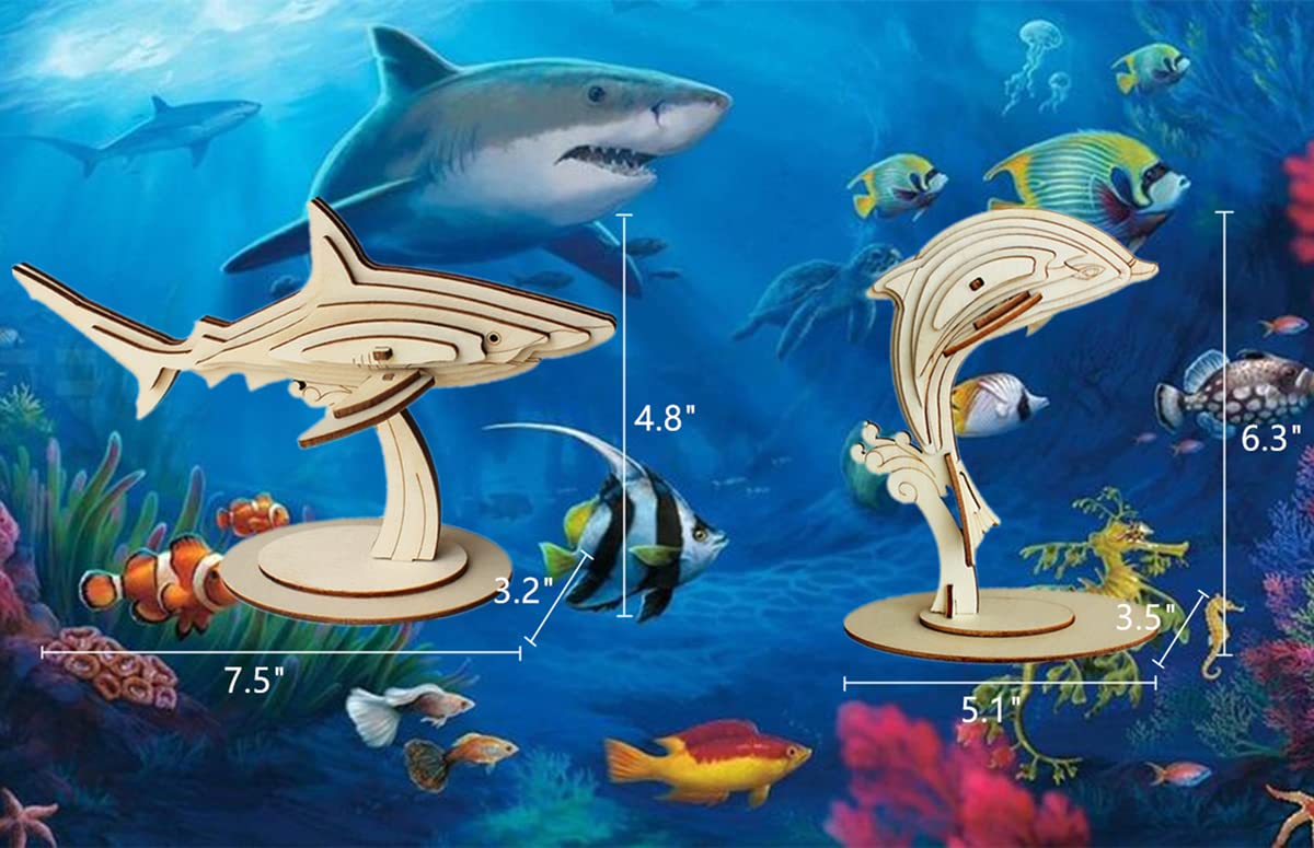 3D Wooden Sea Animal Puzzle - 6 Piece Set Wood Sea Animals Skeleton Assembly Model Kits - Wooden Crafts Diy Brain Teaser Puzzle - Stem Toys Gifts For Kids And Adults Teens Boys Girls