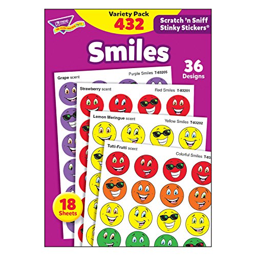 Trend Smiles Stinky Stickers Variety Pack  432 Smilies  Red, Yellow, Purple, Orange, Green, Blue