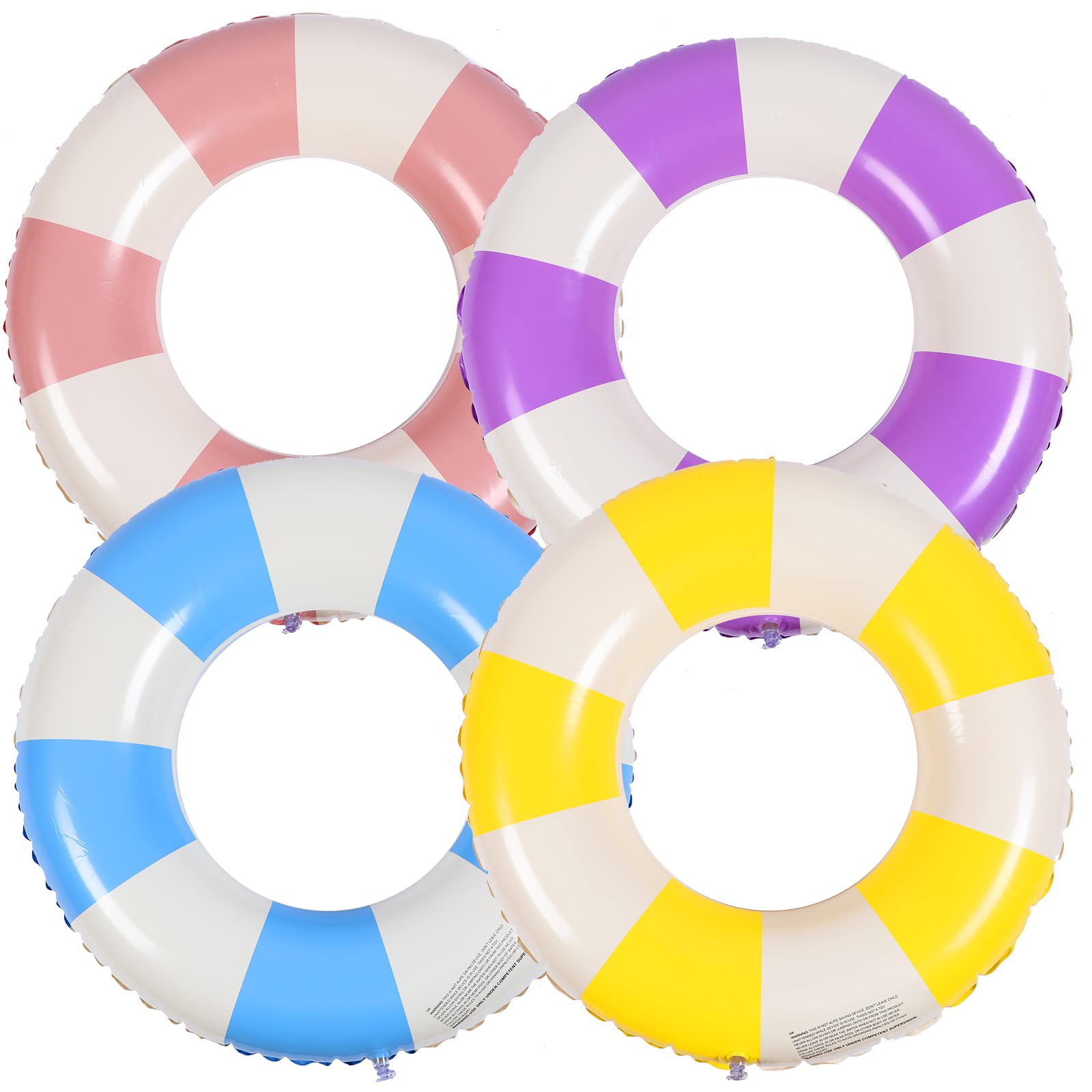 Wettarn 4 Pcs Pool Tubes with Fun Prints Inflatable Floats Swimming Toys Classic Striped Inner Tubes for Pool Bachelorette Floaties for Summer Beach Party Decor Supplies(Stylish Style Age 16)
