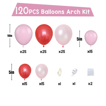 Red And Pink Balloon Arch Kit, 120Pcs Pastel Pink And Red Balloon Garland Kit Pearl Red Pink Party Balloons Pink And Red Latex B