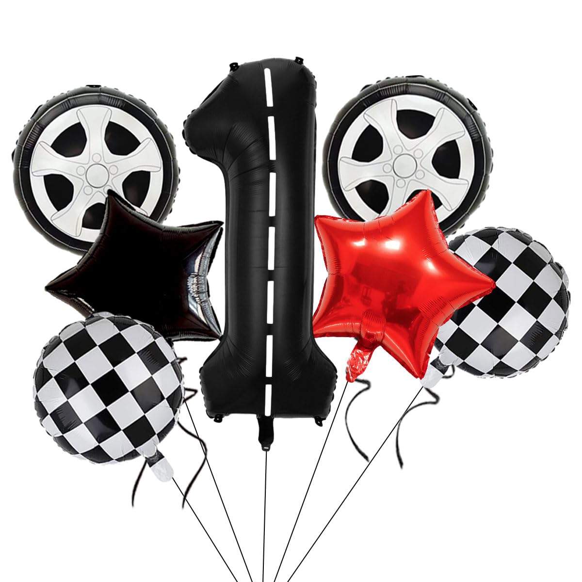 Race Car Birthday Balloons Decorations, 40 Inch Racetrack Black Number 1 Balloons, Large Mylar Black 1 Balloon For 1St Birthday