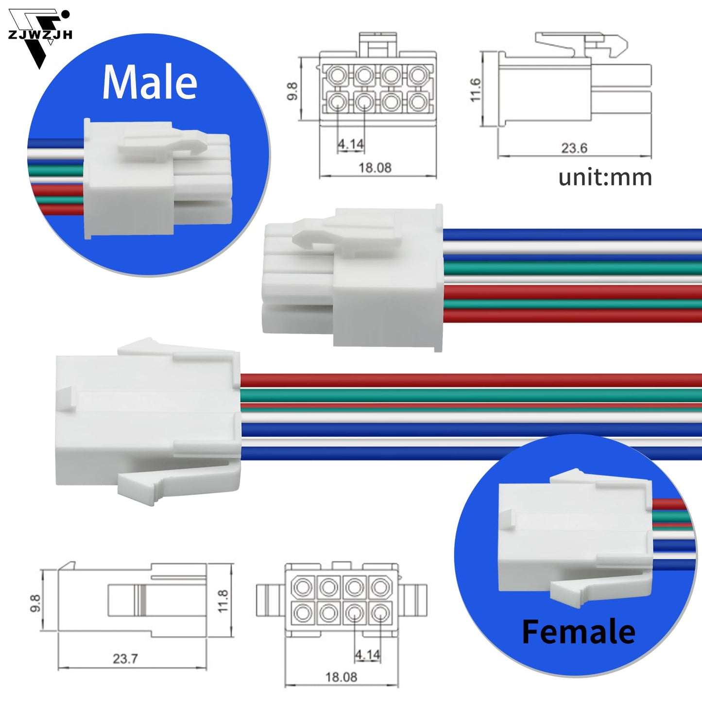 8Amp 8 Pin Connector Servo Extension Cable Wire Fl4.14Mm Pitch Male To Female Servo Motor Extension 8 Pin Power Connector Wire 2