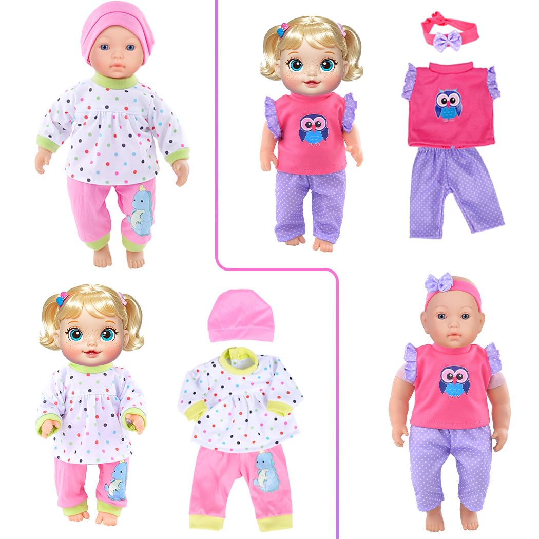 10 Sets Baby Doll Playtime Outfits Clothes Hat Headband Fits For 10 Inch Baby Dolls 12 Inch New Born Baby/Alive Baby Dolls 14 Inch Dolls (No Doll)