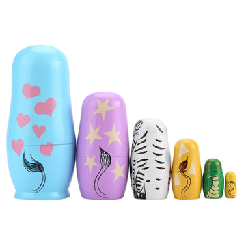 Yoption 6Pcs Russian Nesting Dolls Handmade Wooden Animal Matryoshka Dolls Set For Kids Christmas Birthday Wishing Gift (Blue El