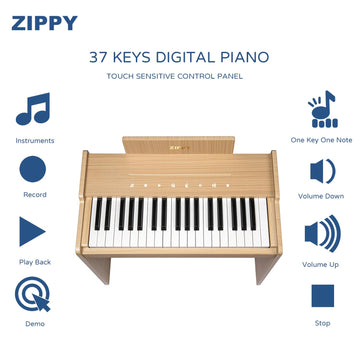 Zippy Kids Piano Keyboard, 37 Keys Digital Piano For Kids, Touch Sensitive Control Panel, Built-In Songs, Volume Adjustable, Mus