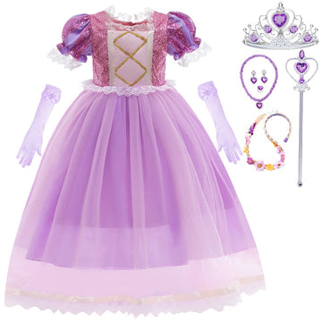 Itvti Girls Rapunzel Costume Kids Dress Up Purple Clothes For Birthday Halloween Cosplay, Purple, 4-5 Years(Tag 120)