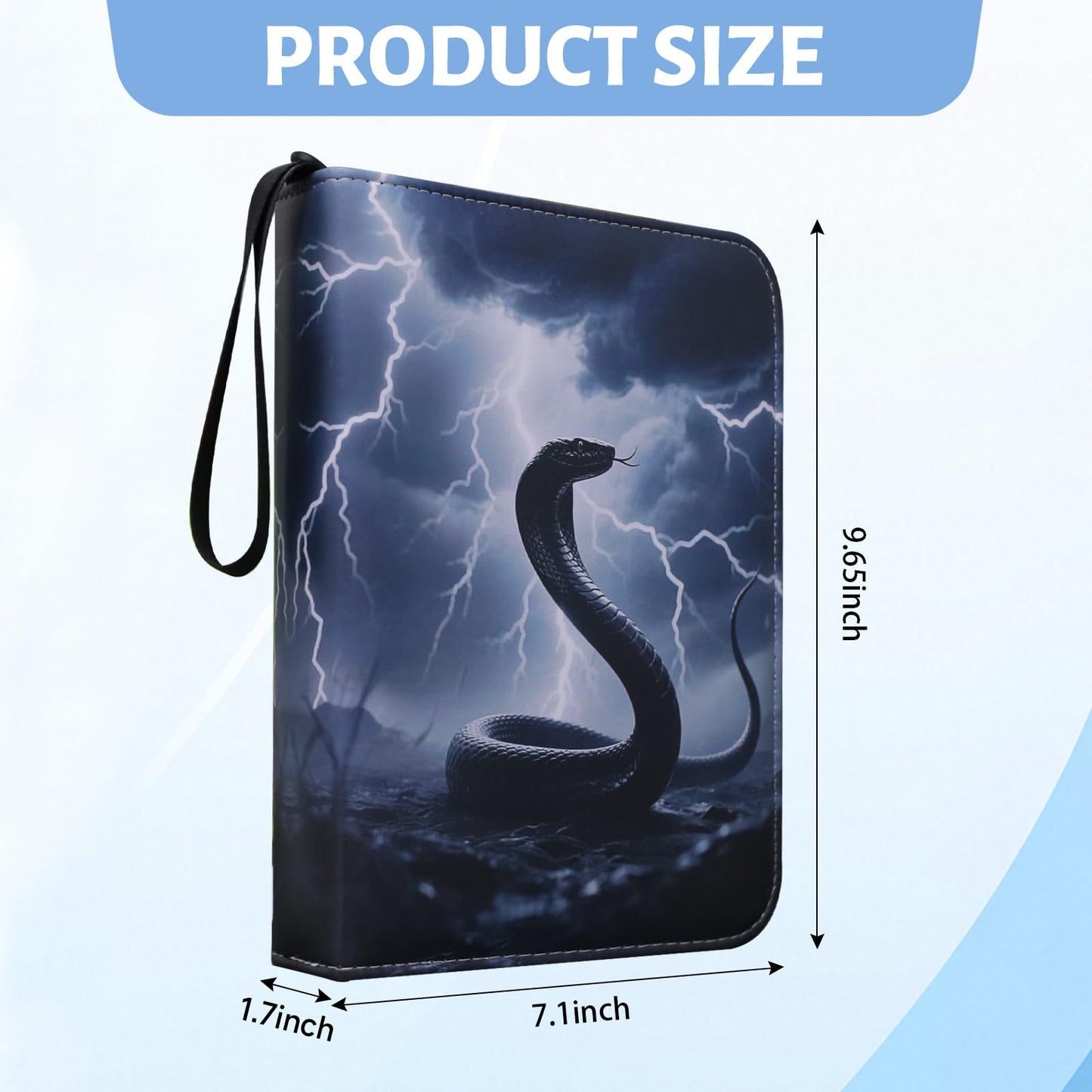 Sihdnok Trading Card Binder  enhanced 4-Pocket Album with 400 Removable Side-Loading Sleeves  PU Waterproof  Cool Black Serpent Cover  Gray Holder for Game  Sports  Business  and Coupon Cards