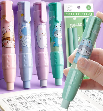 Mayatras Beautiful Retractable Pen Style Cartoon Eraser for Children and Birthday Return Gifts Pack Designs and Color May Vary 