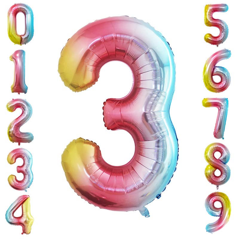 Goer 2 Pcs 42 Inch Rainbow Foil Balloons Number 3,Huge Number Balloons For 3Rd 33Rd Birthday Party Supplies Anniversary Decorations