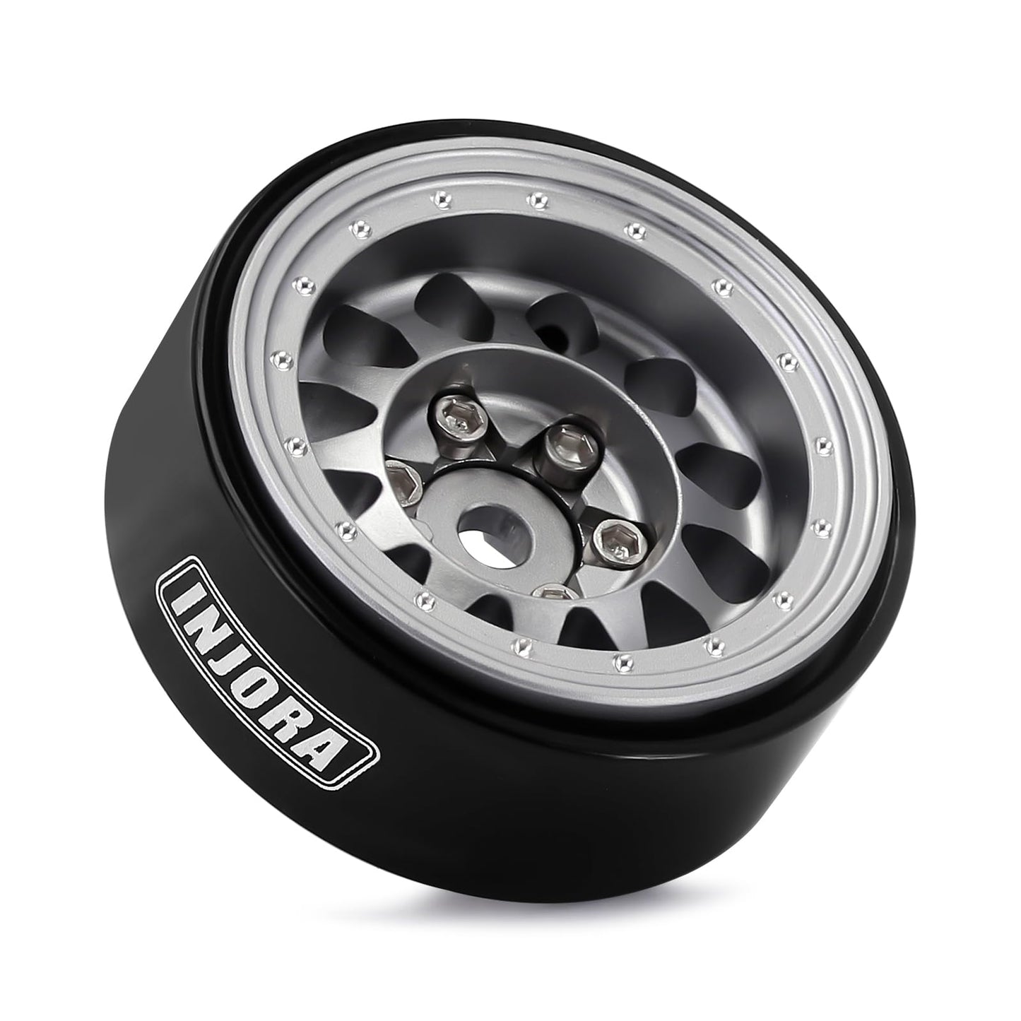 INJORA 1.0 Plus Beadlock Wheel - Aluminium Rims for SCX24 TRX4M FCX24 1/24 1/18 RC Crawler(Grey)