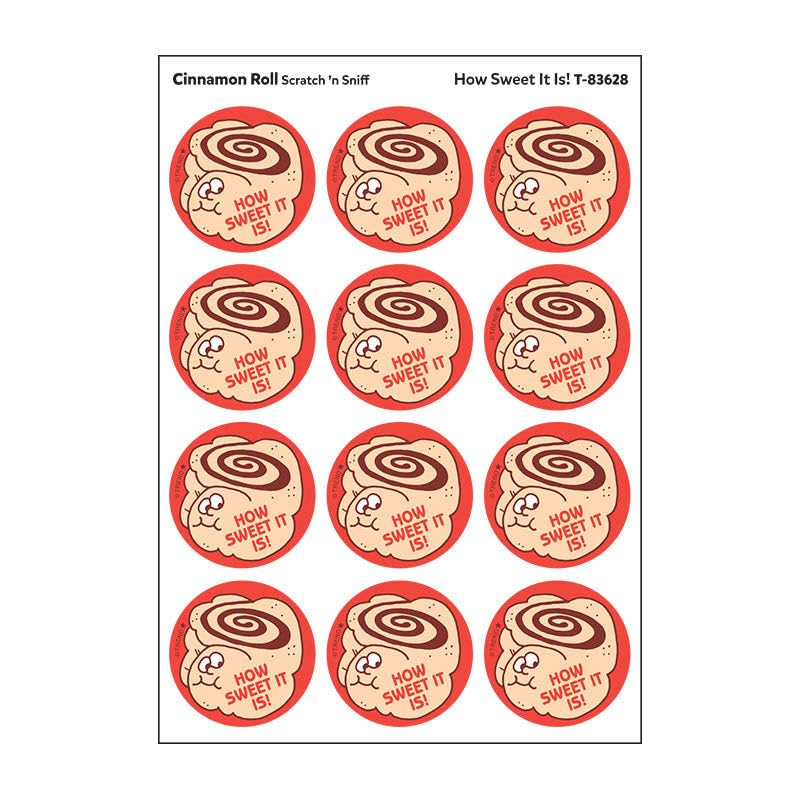 How Sweet It is!/Cinnamon Roll Scent Scratch n Sniff Retro Stinky Stickers by Trend; 24 Seals/Pack - Authentic 1980s Designs!