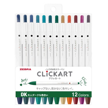 Zebra Clickart Water-Based Pen Calm Dark 12 Colors Set, Wyss22-12Cdk