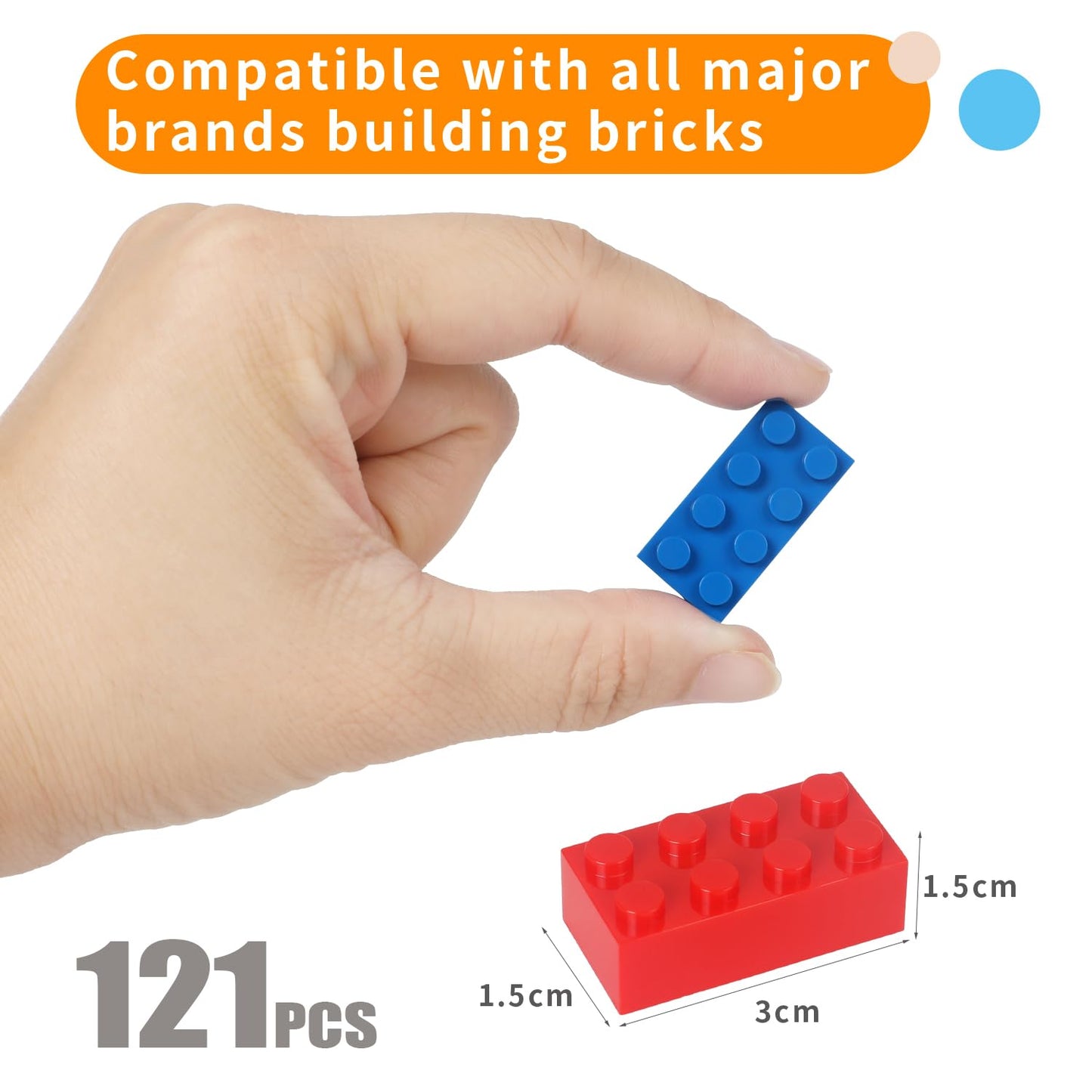 Ekuzi Building Bricks 121 Pieces 2X4 Multi-Color Building Block, Compatible With Classic Building Block, Creative Building Block Toys For Kids(Grey,Green,Red,Yellow,Blue)