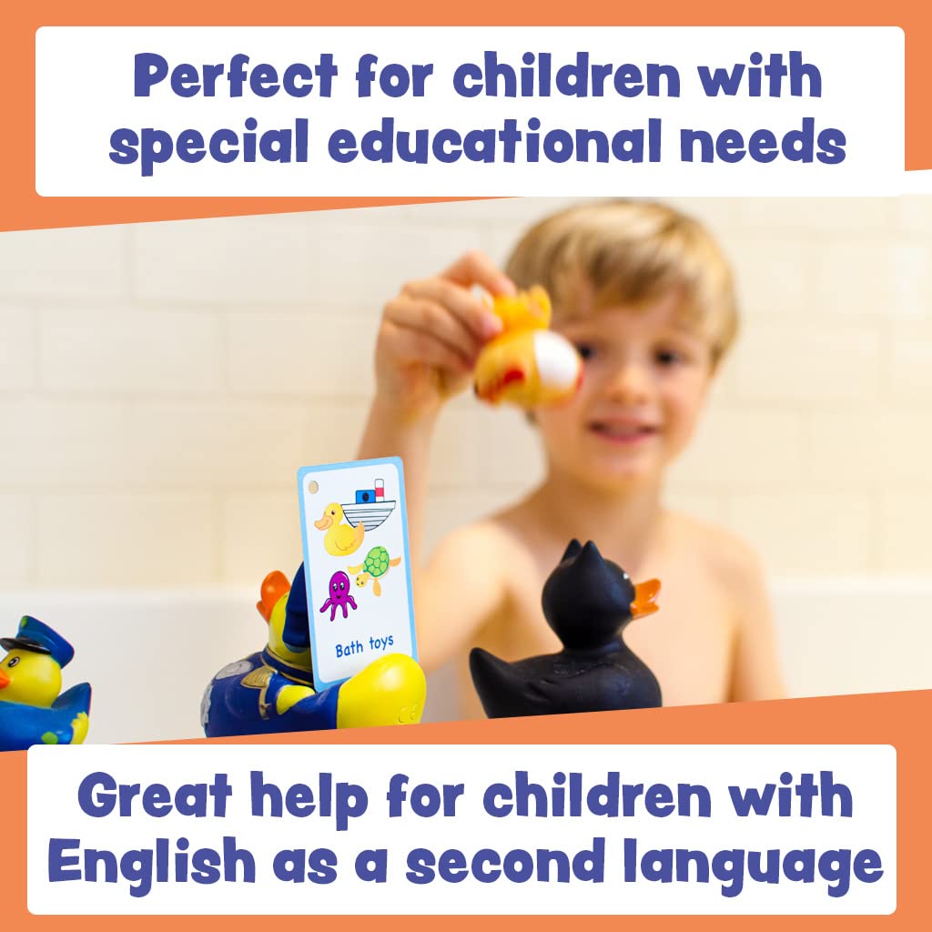 My Bath Time Routine Cards 12 Flash Cards For Visual Aid Special Ed, Speech Delay Non Verbal Children And Adults With Autism Or Special Needs