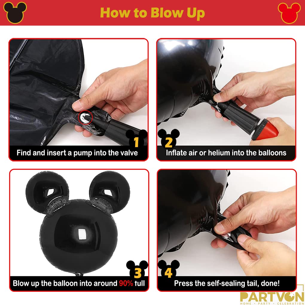 12 Pieces Mickey Party Balloons, 24    Red Black Gold Mouse Foil Balloons For Gender Reveal Baby Shower Wedding Kids Theme Birth
