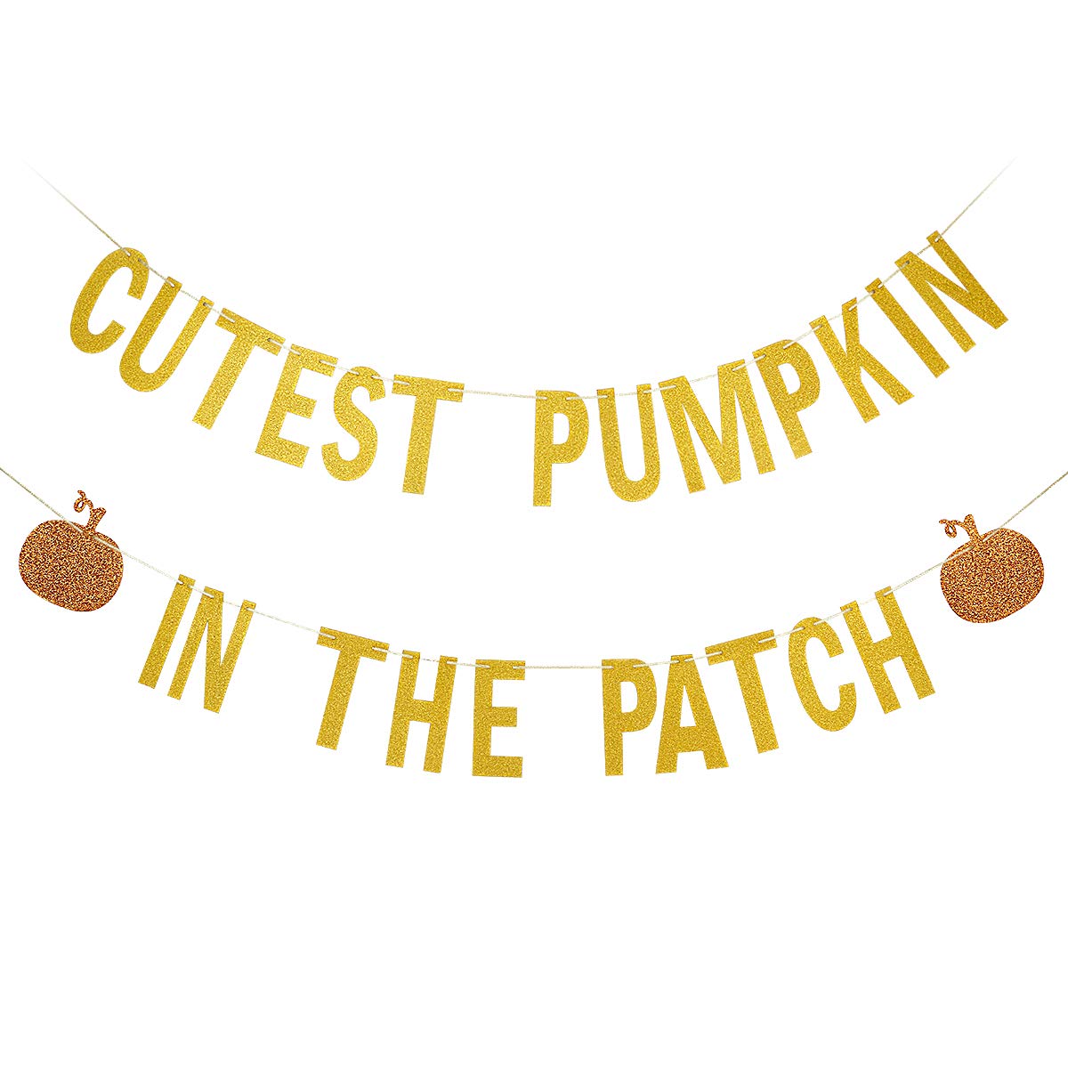 Leesky Gold Glittery Cutest Pumpkin In The Patch Banner - Fall Pumpkin Theme, 6' X 4' Rectangular Indoor/Outdoor Banner For Halloween, Thanksgiving, Birthday & Baby Shower