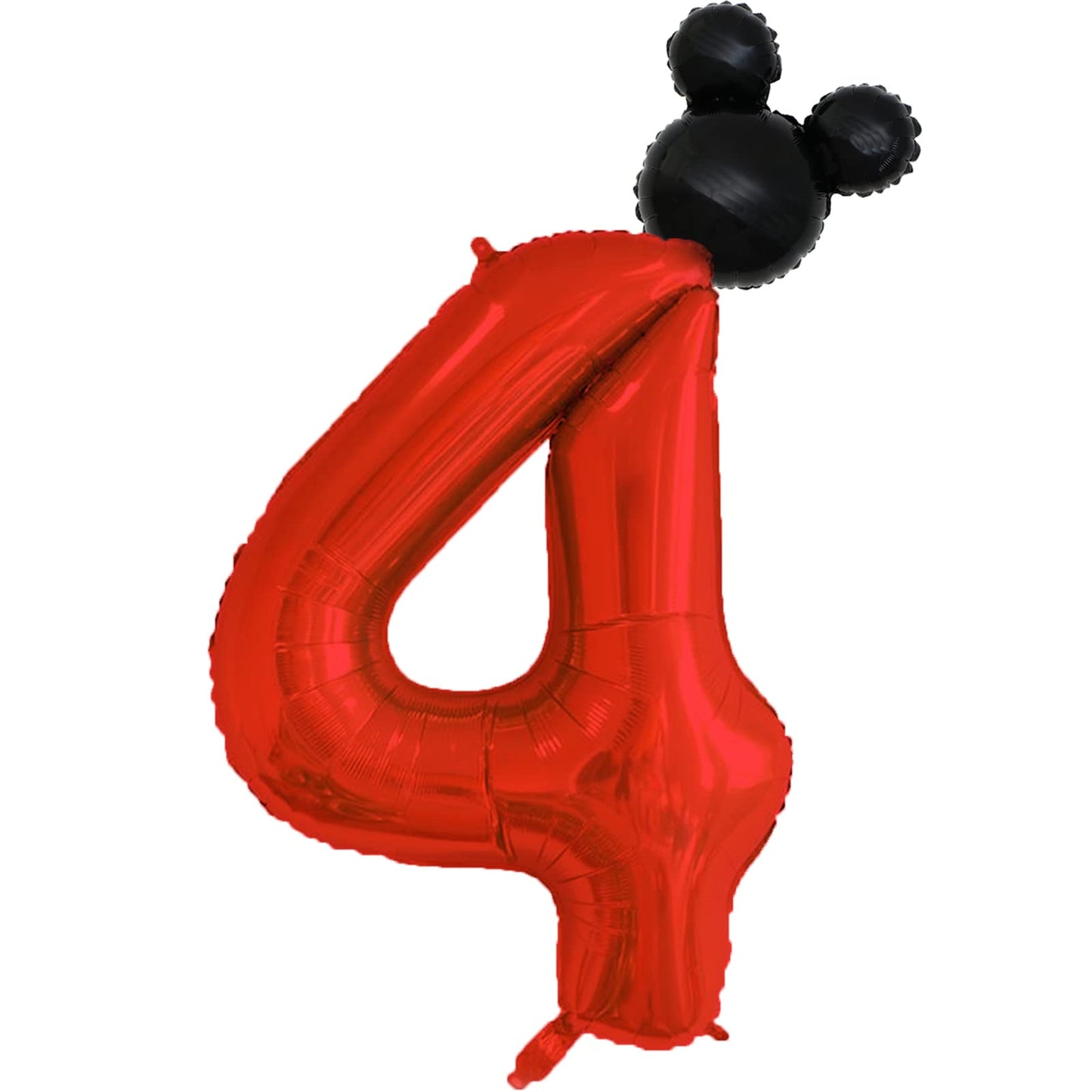 Hibilder 2Pcs Balloon Set, Red Number 4 & Mini Mouse Head, Birthday Party Decoration, Cartoon Theme, Aluminum, Unisex, Reusable,