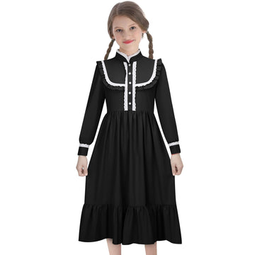 Todollcos Girlsharriet Tubman Costume Pioneer Colonial Dress Victoria Retro Rustic Skirt Kids Cosplay Outfits Party (Black, 130C