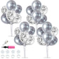 Toniful Balloons Stand Kit Include Silver Latex Confetti Balloons Birthday Table Decorations For Baby Shower, Wedding, Graduatio