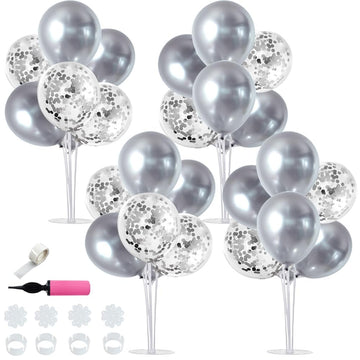 Toniful Balloons Stand Kit Include Silver Latex Confetti Balloons Birthday Table Decorations For Baby Shower, Wedding, Graduatio