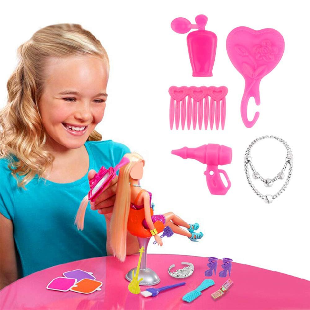 Janyun Total 114Pcs -16 Pack Doll Clothes Party Gown Outfits Set For Doll+ 98Pcs Girl Dolls Dresses Accessories Shoes Bags Necklace Mirror Hanger Tableware (Playing Style)