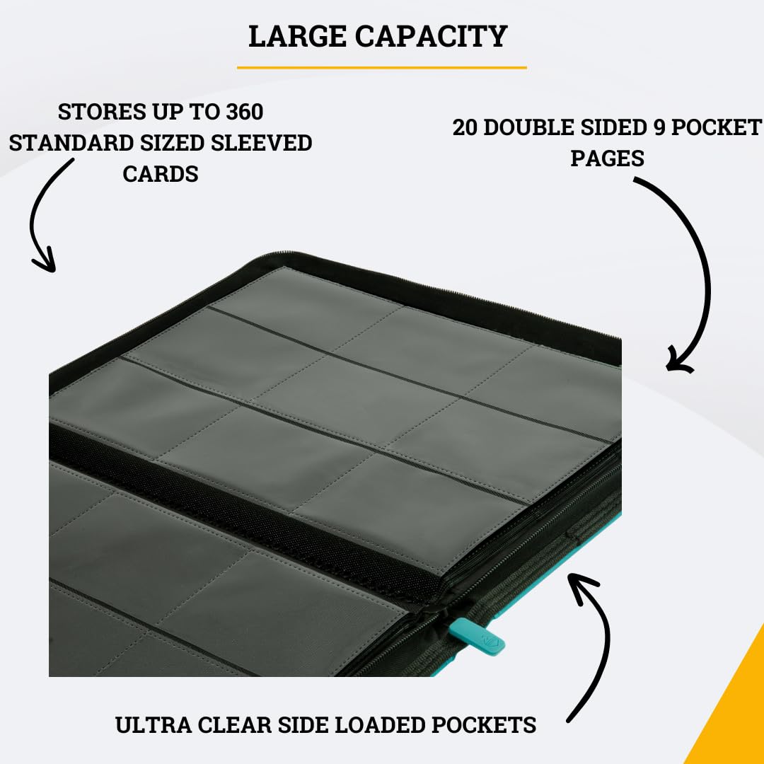 Card Guardian 9 Pocket Premium Trading Card Binder - Teal, Zippered, 30.5cm x 24.5cm, Compatible with Yugioh & MTG Cards