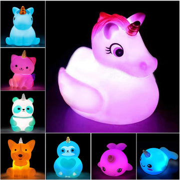 Jomyfant Unicorn Bath Toys Light Up Floating Rubber Toys(8 Packs),Flashing Color Changing Light In Water,Baby Infants Kids Toddl
