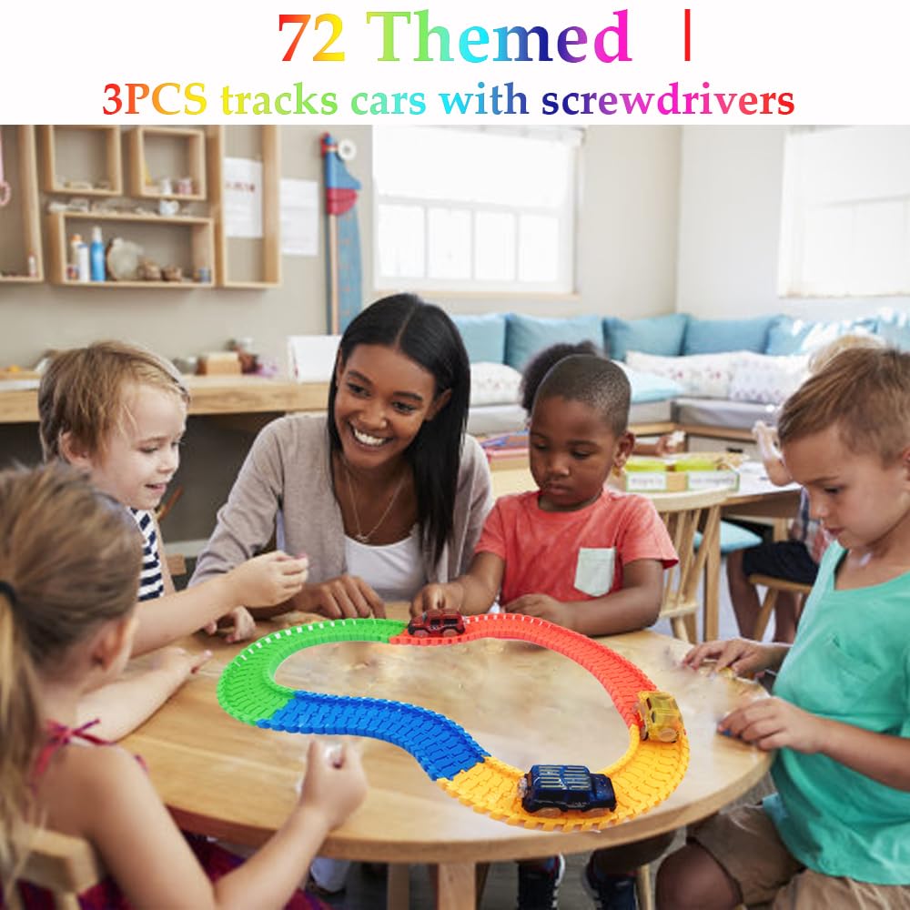 Kermctcokid Tracks Cars Replacement With Led Light Glow Car Toys, Glow In The Dark, Race Car Track Compatible With Car Tracks To