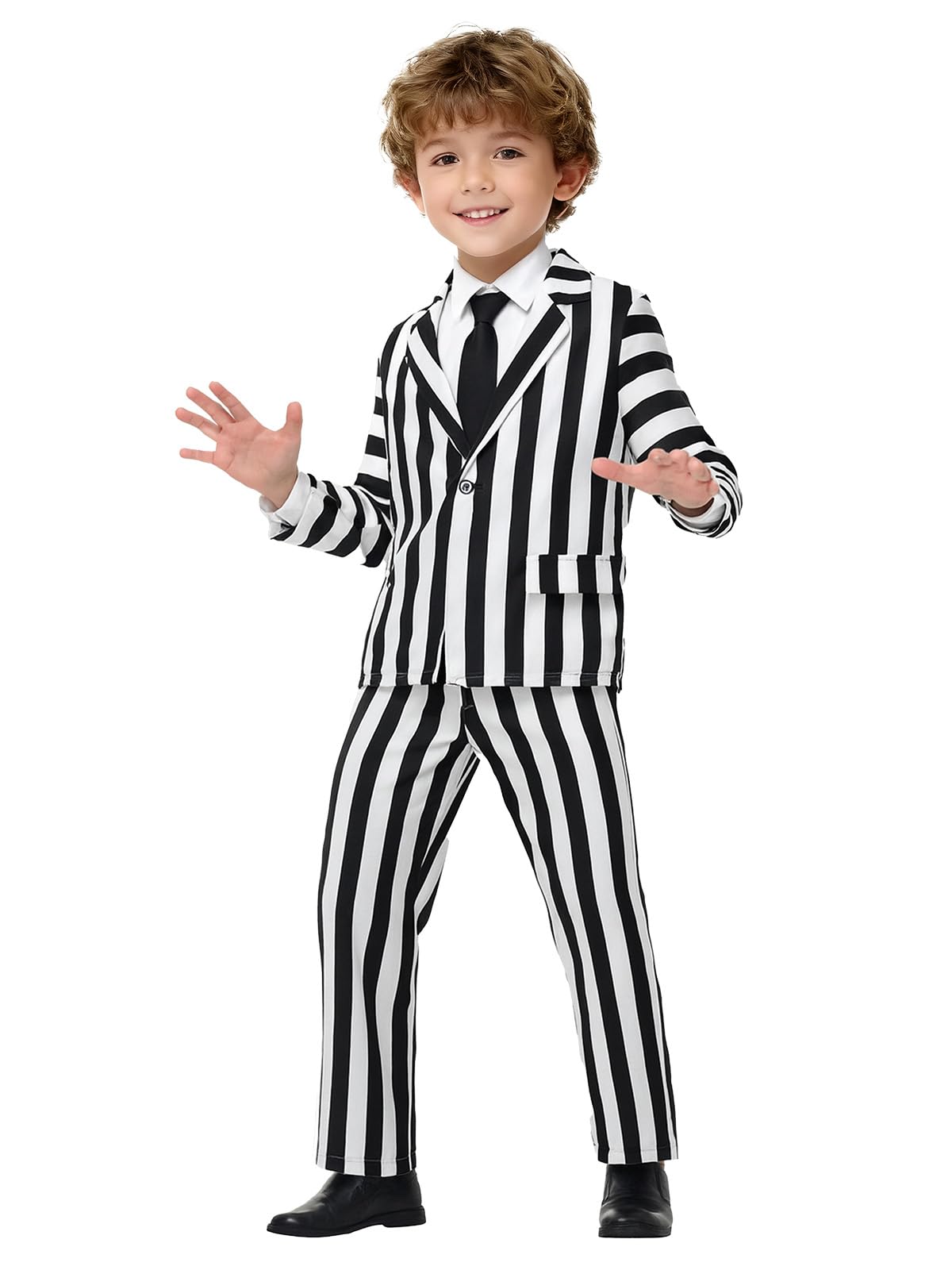 ERCAUX Black and White Striped Suit - Halloween Horror Costume  Scary Cosplay Outfit  Scary Movie Character Dress-Up (140)
