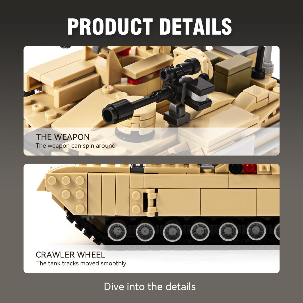 dOvOb Army Tank Building Block(1080 PCS) WW2 Military M1A2 Abrams Tank Model with Soldier Figures Toys Gifts for Kid and mature-themed