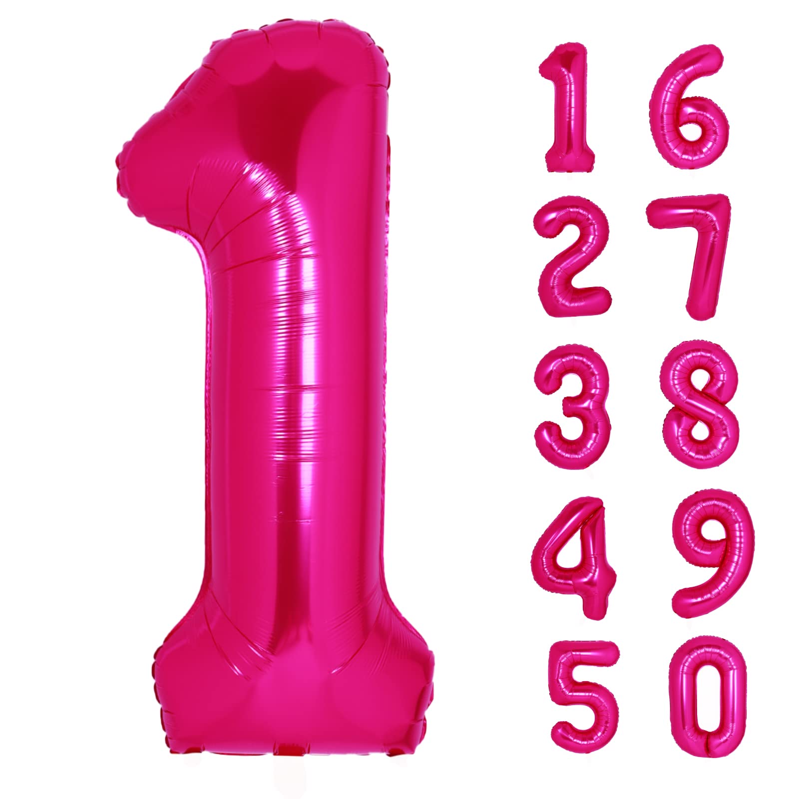40 Inch Giant Hot Pink Number 1 Balloon, Helium Mylar Foil Number Balloons For Birthday Party, 1St Birthday Decorations For Kids