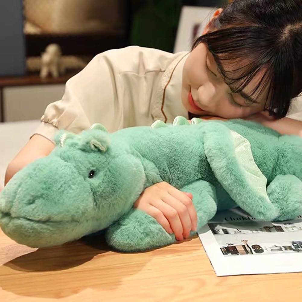 Leahaoe Giant Weighted Dragon Stuffed Animal 51.2'' 7Lbs, Soft Weighted Dragon Plush Toy, Green Dragon Plushy Pillowfort For Kid